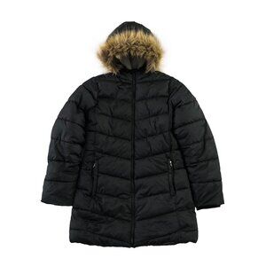 Lands' End Jacket Girls Sz XL 14-16 Black Puffer Fleece Lined Hooded Parka Coat